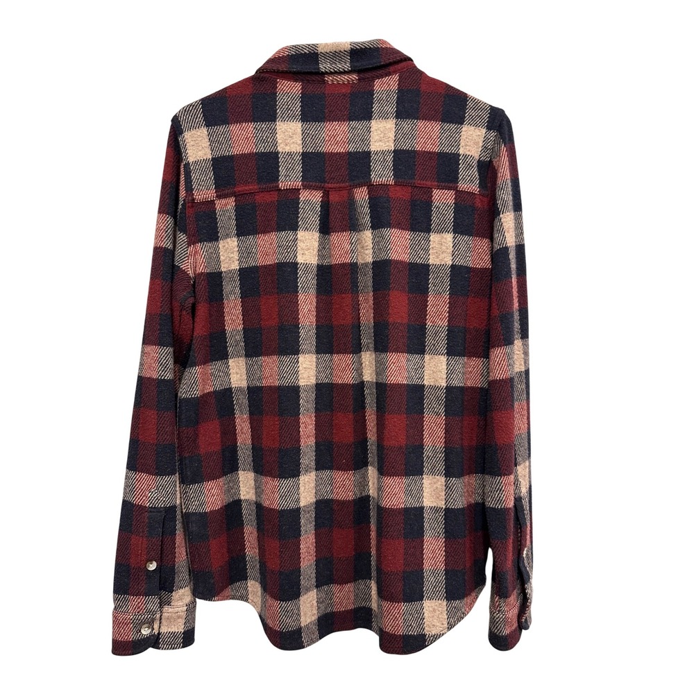 Faherty Legend Sweater Shirt Womens Medium Red Navy Plaid Button Down FLAW - Picture 3 of 8